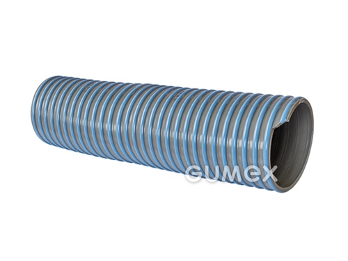 Fekálna hadica NORPLAST PVC 389 SUPERELASTICO, 50/62mm, 5bar/-0,9bar, mäkčené PVC, modrá PVC špirála, -25°C/+60°C, šedá